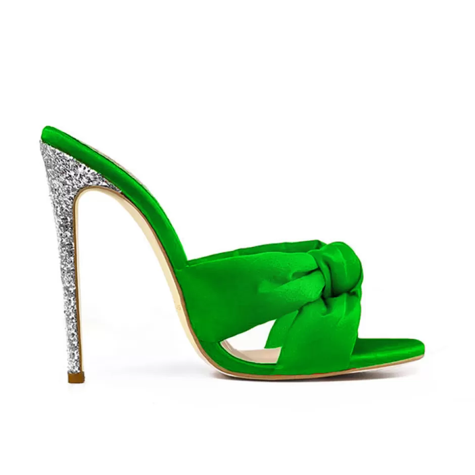 Donna SHARLENE CALZATURE Sandali-Green Satin/ Glitter Knot Sandal - Cod. 29729
