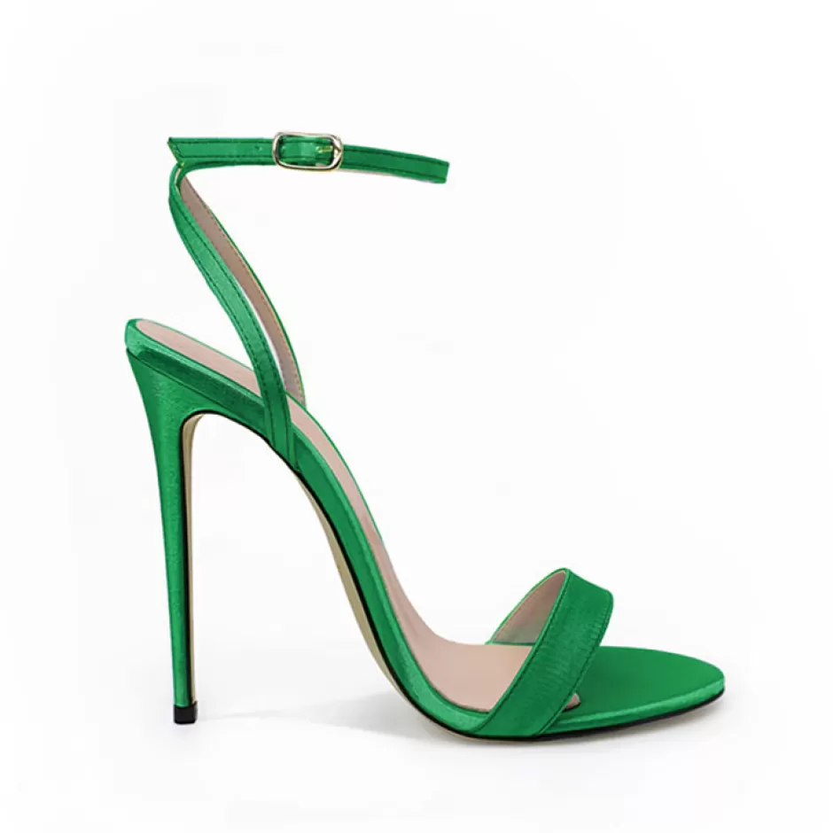 Donna SHARLENE CALZATURE Sandali-Green Satin Lace-Up Sandal - Cod. 32688