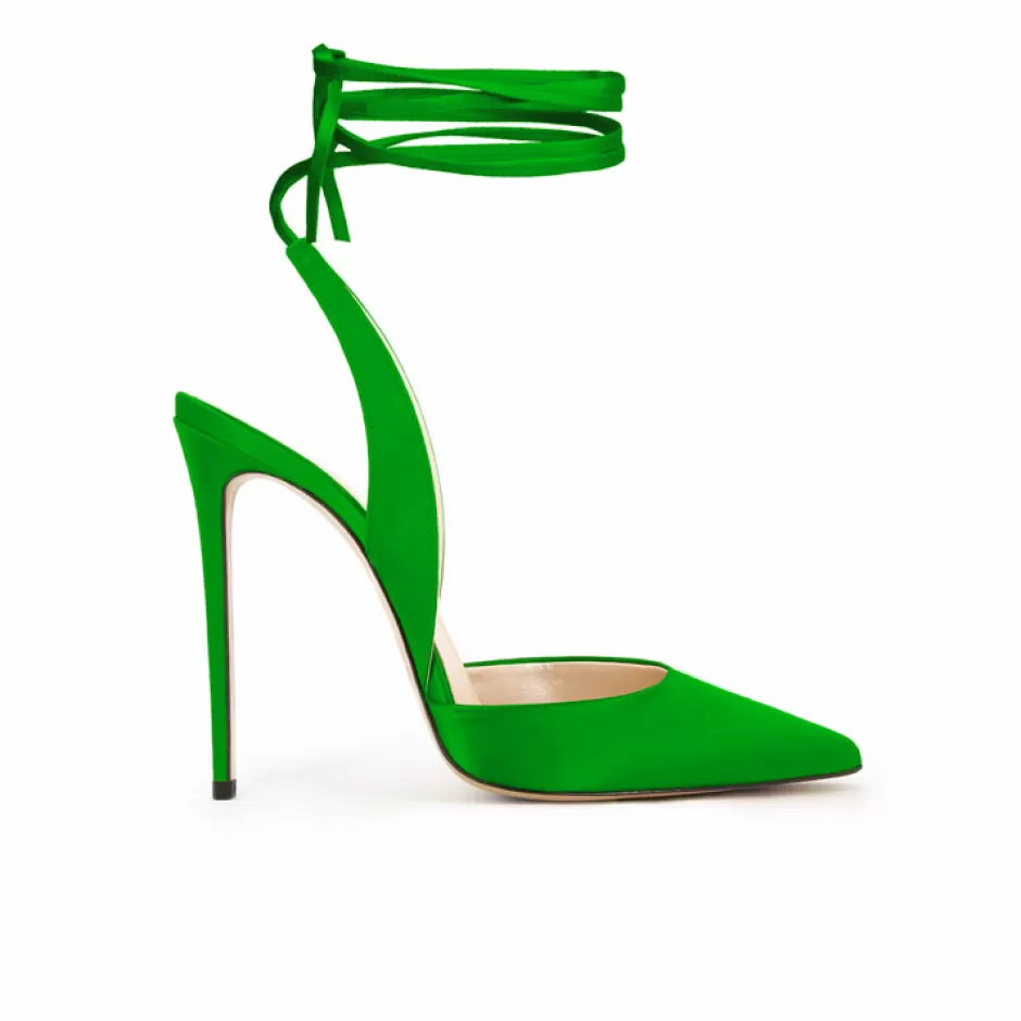 Donna SHARLENE CALZATURE Sandali-Green Satin Lace-Up Sandal - Cod. 31742