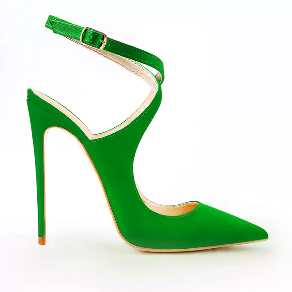 Donna SHARLENE CALZATURE Decollete-Green Satin Lace-Up Sandal - Cod. 30072