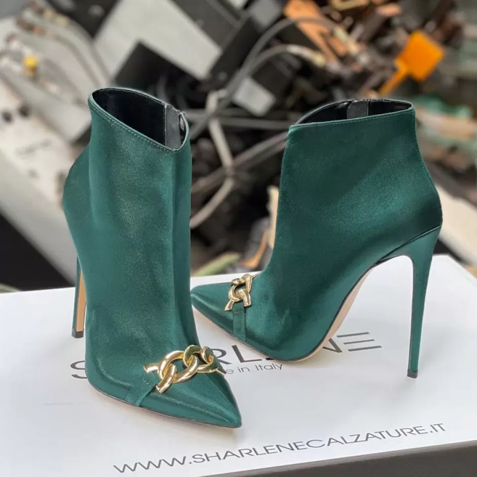 Donna SHARLENE CALZATURE Tronchetti-Green Satin/Charming Ankle Boot - Cod. 28218