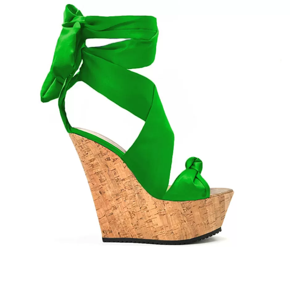 Donna SHARLENE CALZATURE Sandali-Green Satin/Cork Sandal Wedge - Cod. 31931