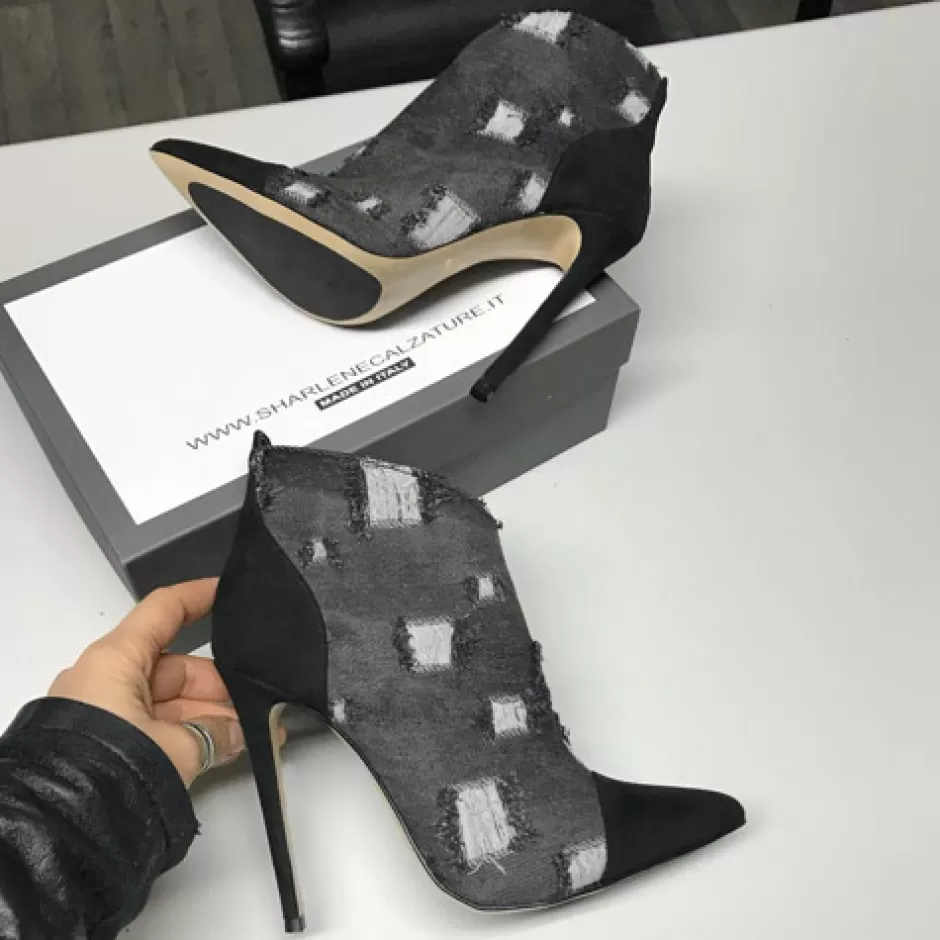 Donna SHARLENE CALZATURE Tronchetti-Jeans Strapped/ Black Camoscio Ankle Boot - Cod. 22407