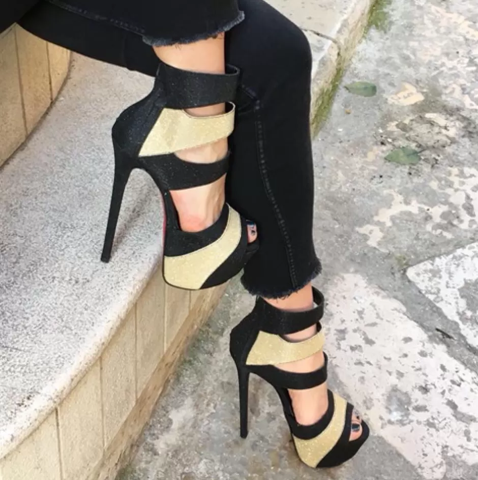 Donna SHARLENE CALZATURE Sandali-Laminated Black/ Platinum Sandal - Cod. 19078