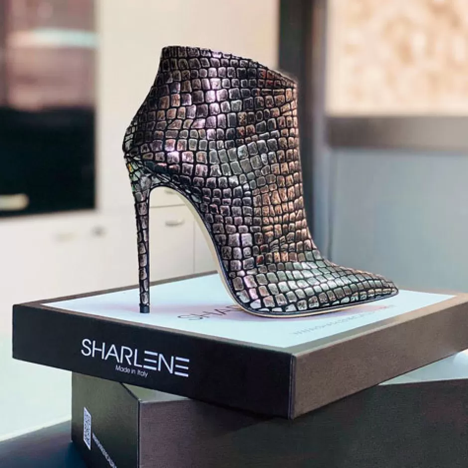 Donna SHARLENE CALZATURE Tronchetti-Laminated Cocco Silver Brushed Ankle Boot - Cod. 29592