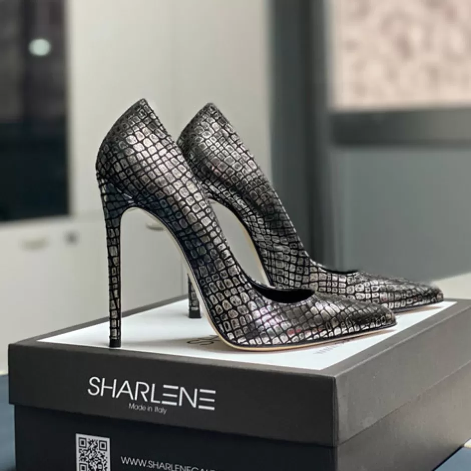 Donna SHARLENE CALZATURE Decollete-Laminated Cocco Silver Brushed Pumps - Cod. 30294