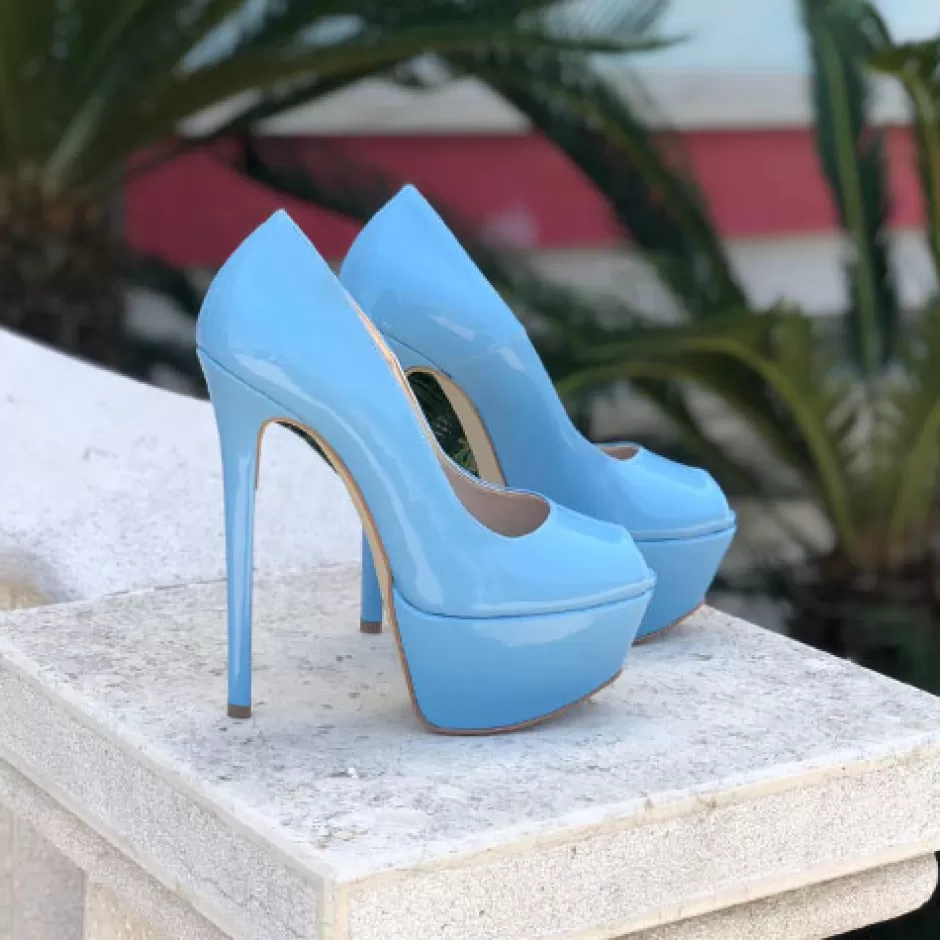 Donna SHARLENE CALZATURE Decollete-Light Blue Patent Leather Open-Toe Pump - Cod. 24772