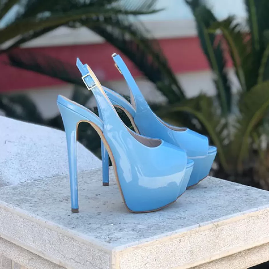 Donna SHARLENE CALZATURE Decollete-Light Blue Patent Leather Pumps - Cod. 24846
