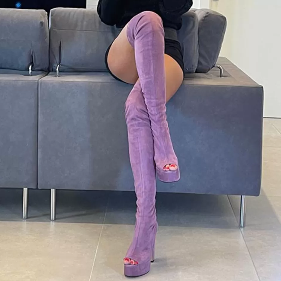 Donna SHARLENE CALZATURE Stivali-Lilac Suede Elasticized Spiked Boot - Cod. 40674