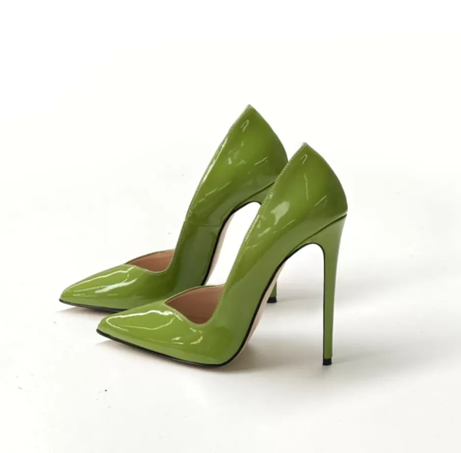 Donna SHARLENE CALZATURE Decollete-Olive Green Patent Leather Pumps - Cod. 17116