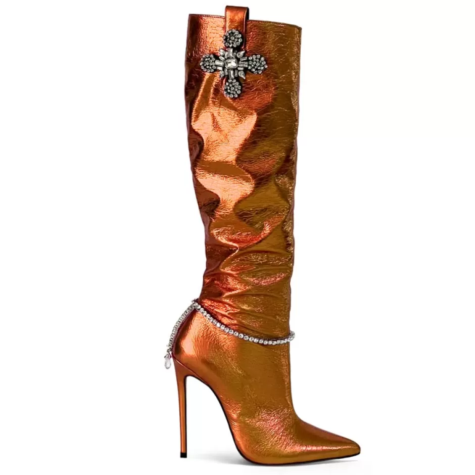 Donna SHARLENE CALZATURE Stivali-Orange/ Jewel Laminated Boot - Cod. 35997