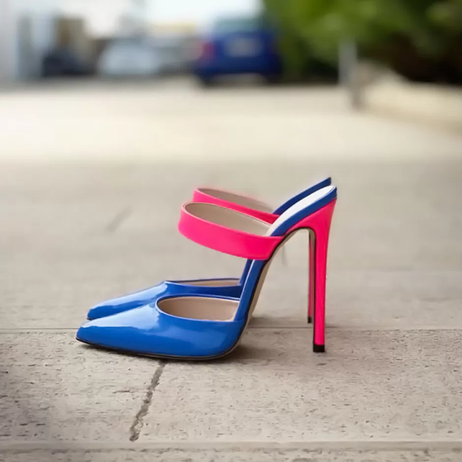 Donna SHARLENE CALZATURE Sandali-Patent Leather Sandal Blue/ Fuchsia Fluo - Cod. 16861
