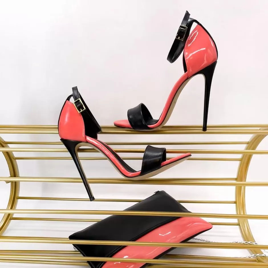 Donna SHARLENE CALZATURE Sandali-Peach Patent Leather/Black Leather Sandal - Cod. 17360