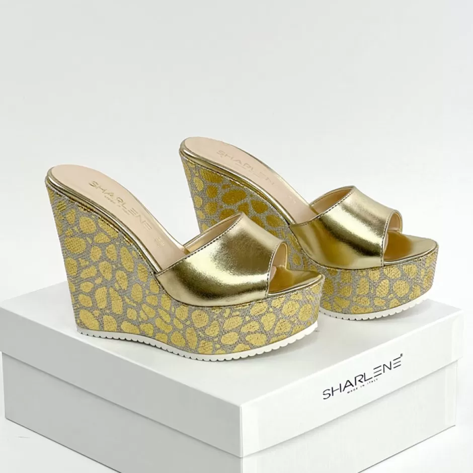 Donna SHARLENE CALZATURE Zeppe-Platinum/ Laminated Leather Sabot Wedge - Cod. 33262