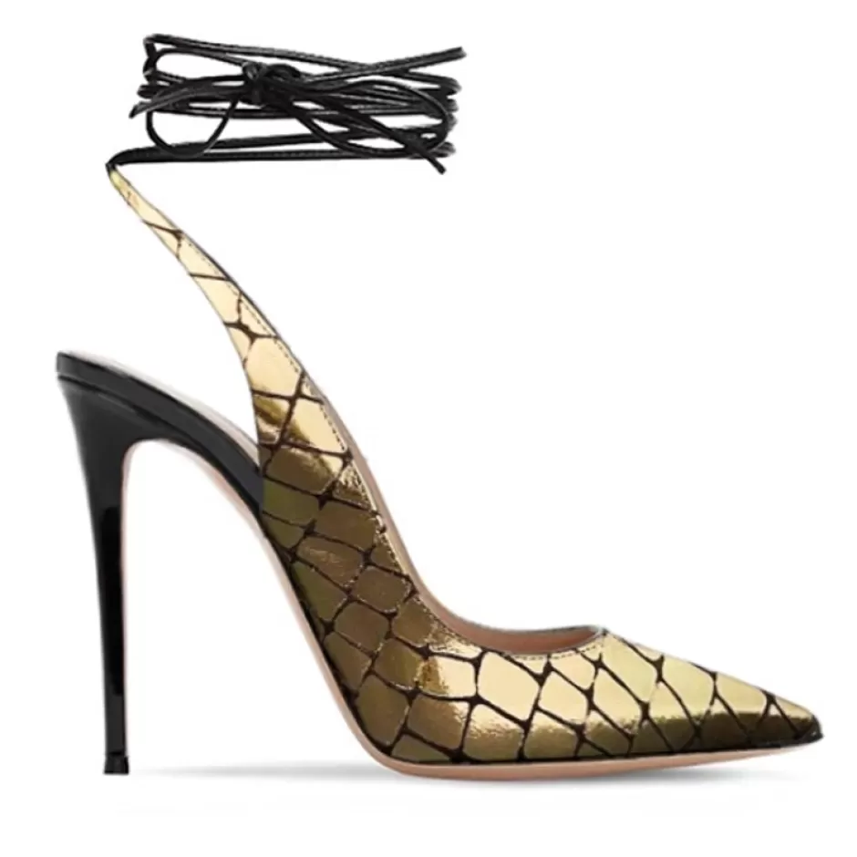 Donna SHARLENE CALZATURE Decollete-Platinum/Black Leather Lace-Up Pump - Cod. 15630