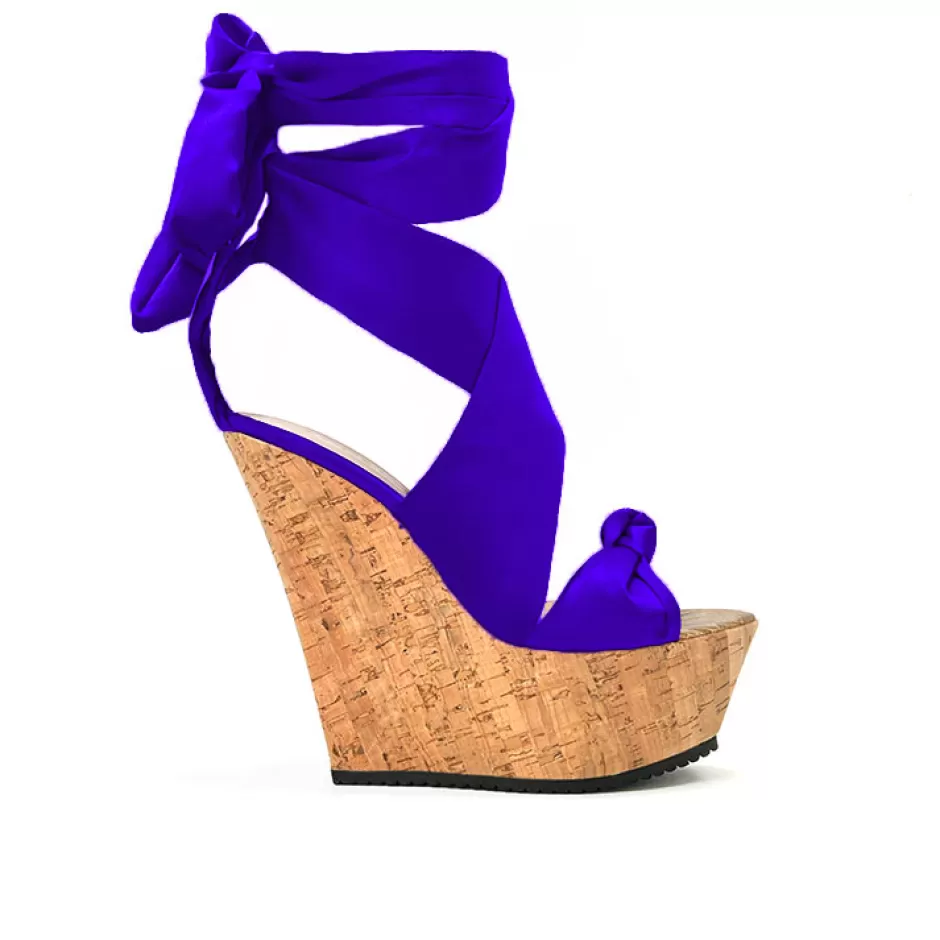 Donna SHARLENE CALZATURE Sandali-Purple Satin/Cork Sandal Wedge - Cod. 31986