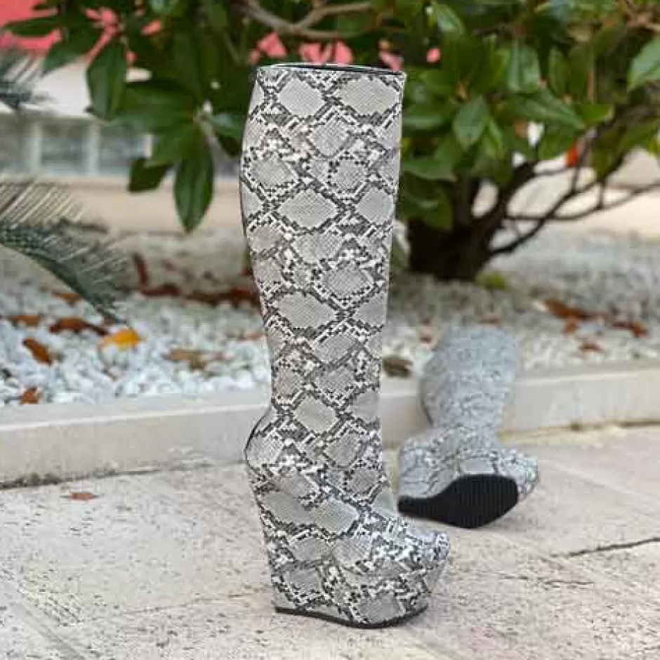 Donna SHARLENE CALZATURE Stivali-Pythonate Grigio Boot - Code 26333