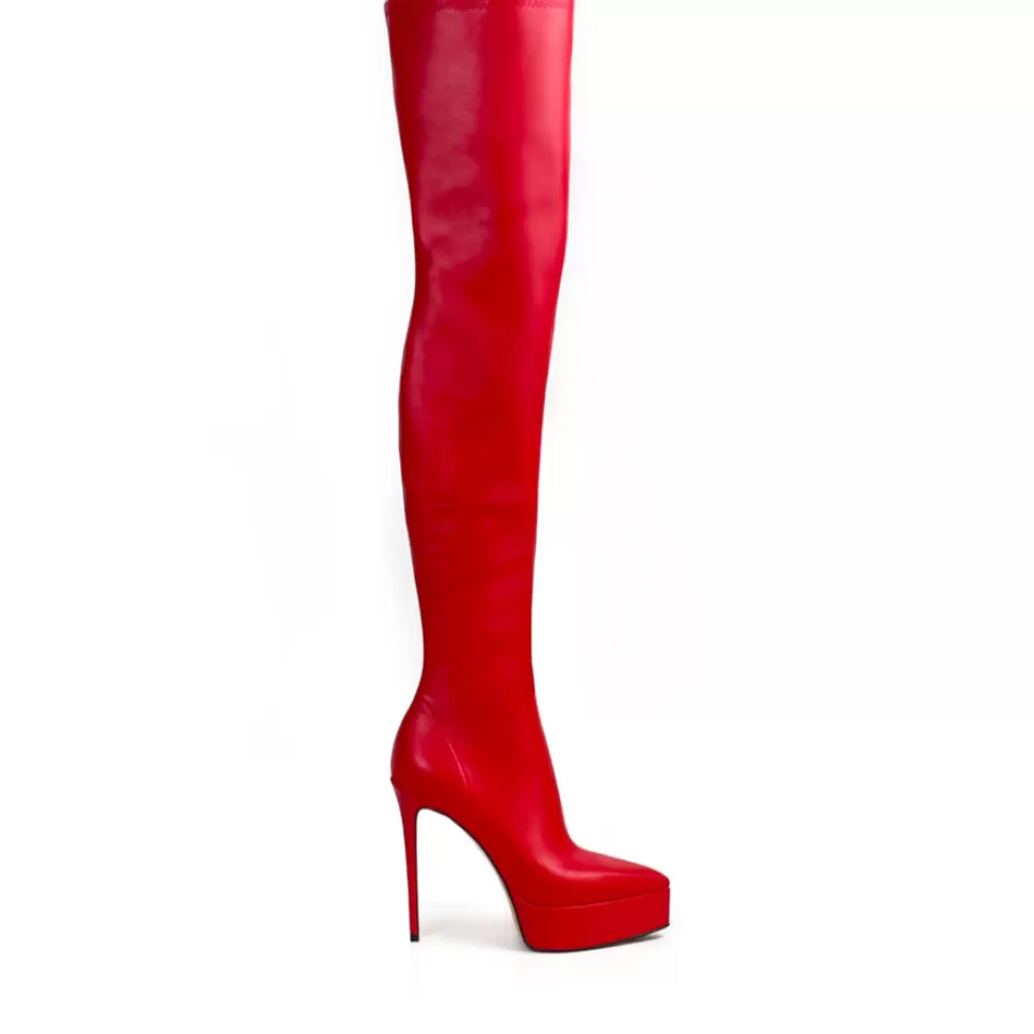 Donna SHARLENE CALZATURE Stivali-Red Leather Elastic Boot - Cod. 39719