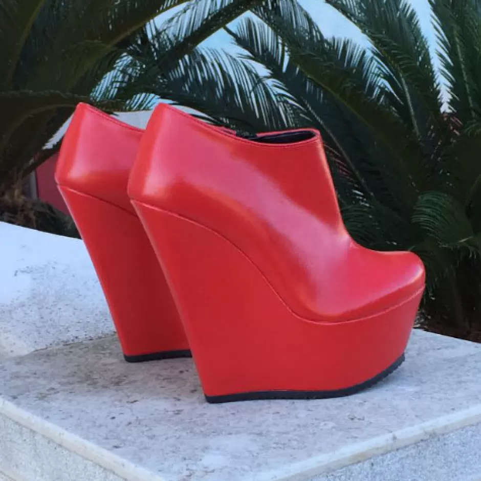 Donna SHARLENE CALZATURE Polacchetti-Red Leather Zipper - Code 13896