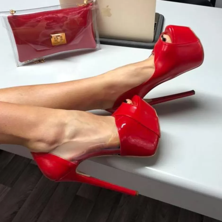 Donna SHARLENE CALZATURE Decollete-Red Leather/Transparent Vinyl Neckline - Cod. 23186