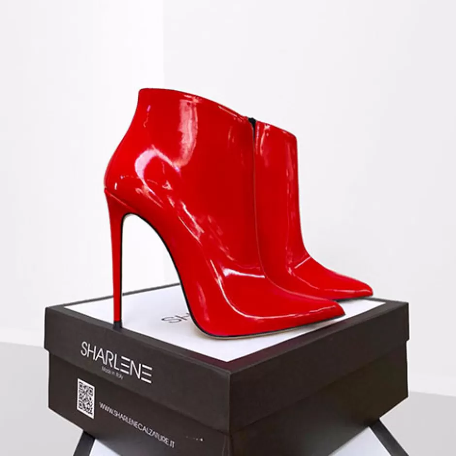 Donna SHARLENE CALZATURE Tronchetti-Red Patent Leather Ankle Boot - Cod. 30062