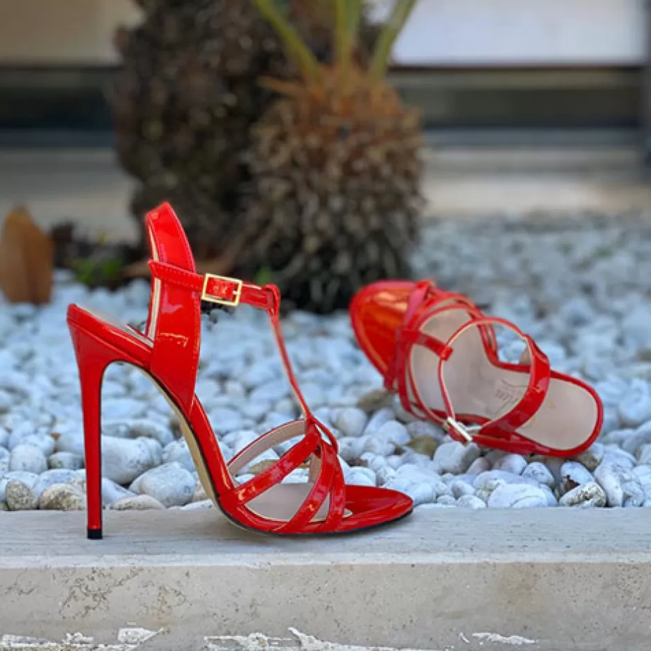Donna SHARLENE CALZATURE Sandali-Red Patent Leather Sandal - Cod. 28300