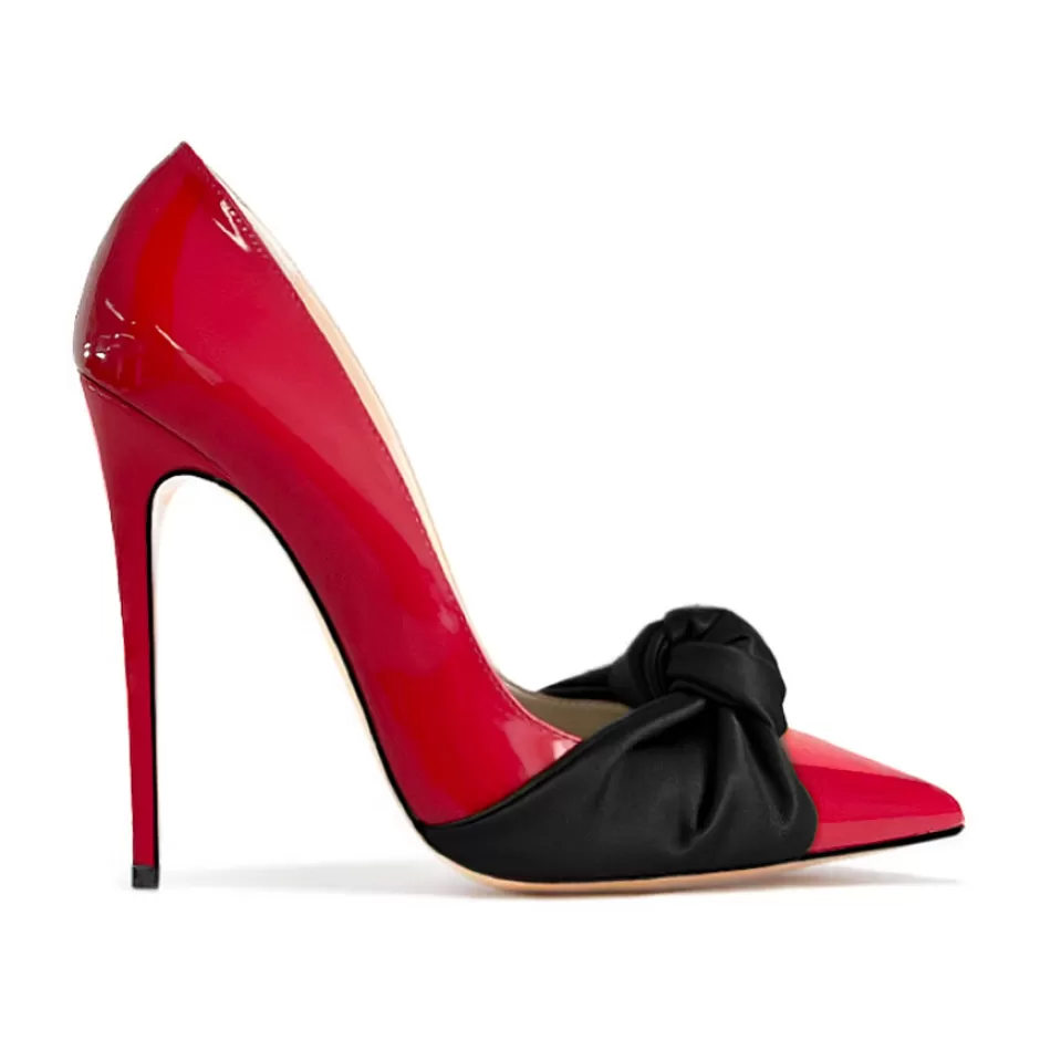 Donna SHARLENE CALZATURE Decollete-Red Patent Leather/Black Bow Pumps - Cod. 39925