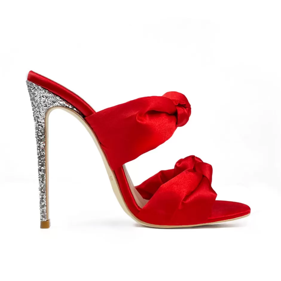Donna SHARLENE CALZATURE Sandali-Red Satin/Glitter Knot Sandal - Cod. 29391