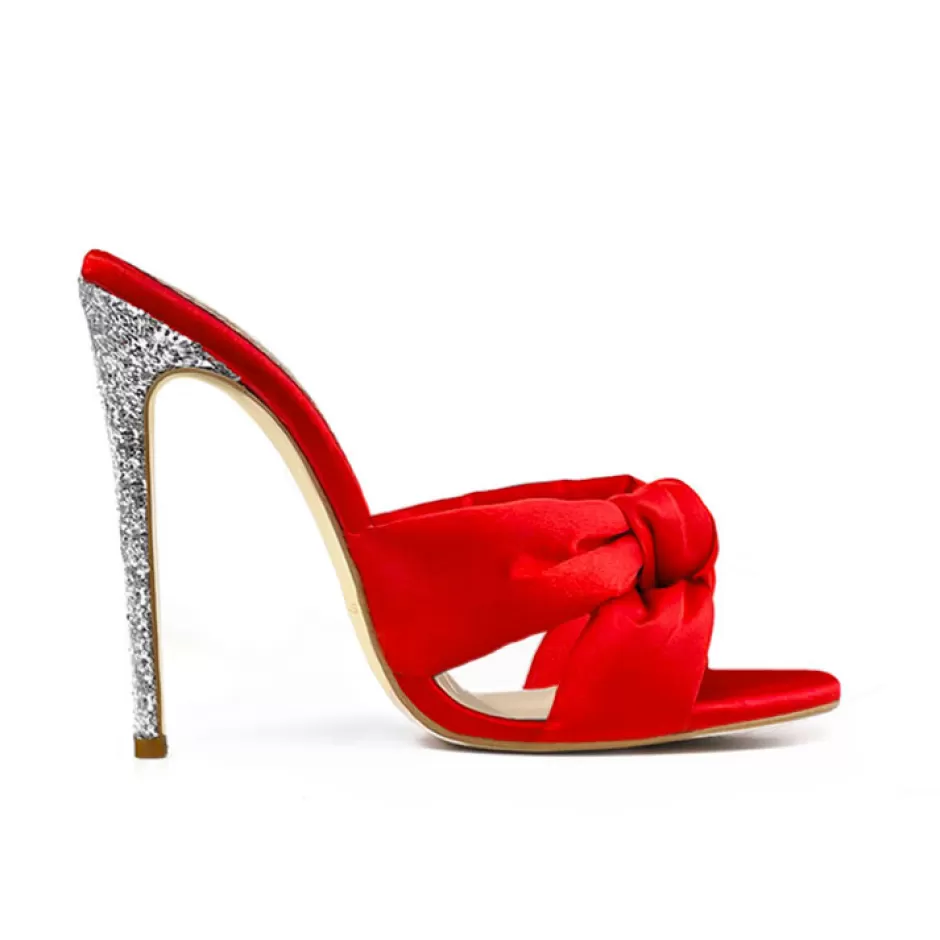Donna SHARLENE CALZATURE Sandali-Red Satin/Glitter Knot Sandal - Cod. 29369