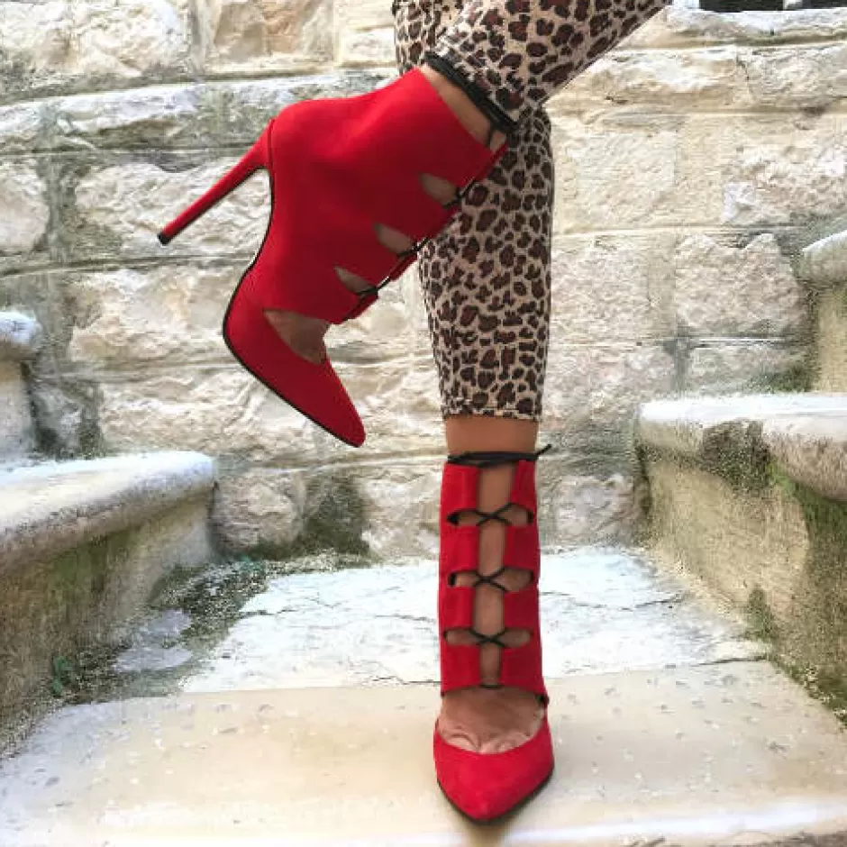Donna SHARLENE CALZATURE Tronchetti-Red Suede Lace-Up Ankle Boot - Cod. 21188