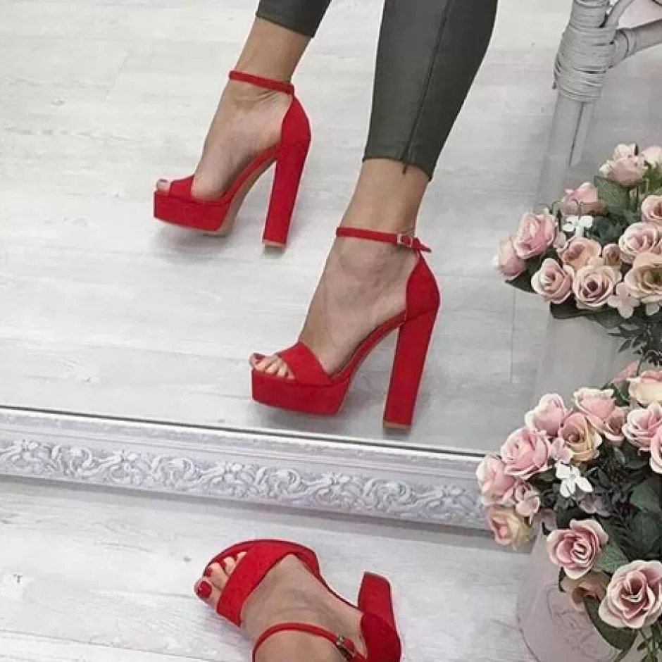 Donna SHARLENE CALZATURE Sandali-Red Suede Sandal - Cod. 24590