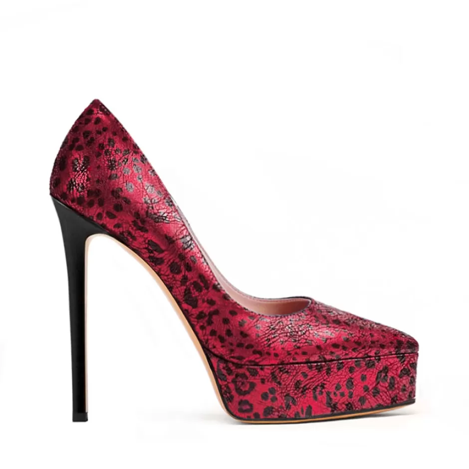 Donna SHARLENE CALZATURE Decollete-Red/Black Laminated Spotted Pumps - Cod. 39791