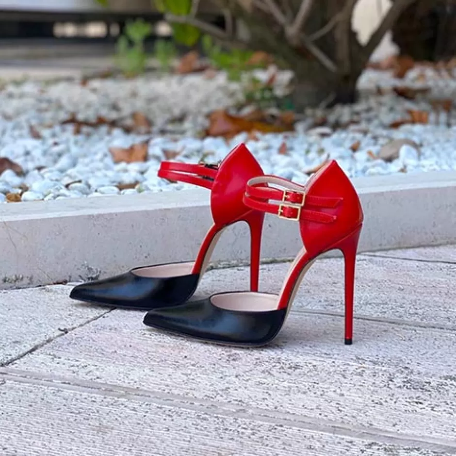 Donna SHARLENE CALZATURE Sandali-Red/Black Leather Sandal - Cod. 28790