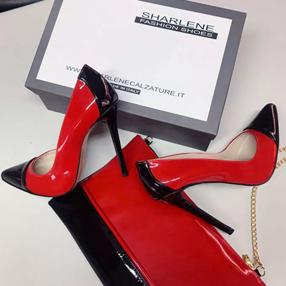 Donna SHARLENE CALZATURE Decollete-Red/Black Patent Leather Pumps - Cod. 21637