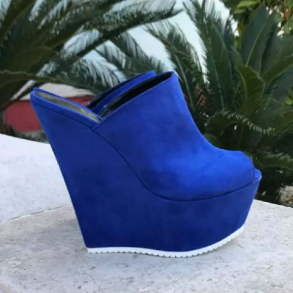 Donna SHARLENE CALZATURE Zeppe-Sabot Chamoise Bluette - Cod. 16509