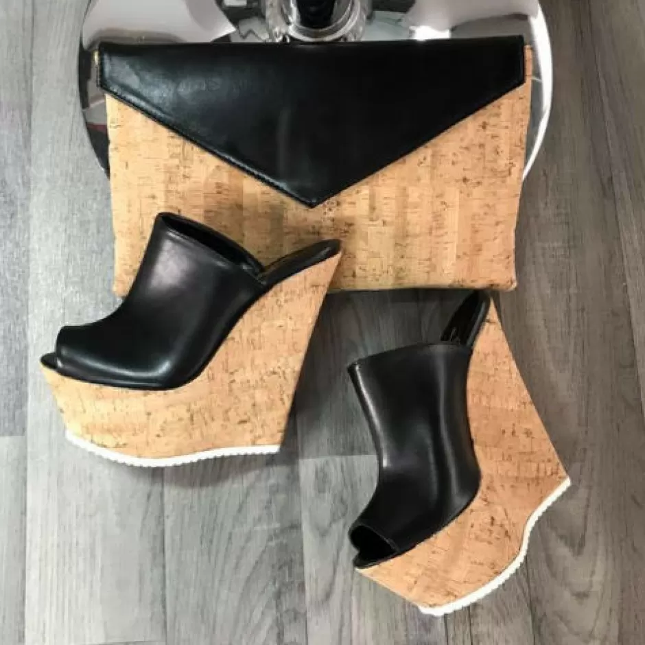 Donna SHARLENE CALZATURE Zeppe-Sabot Football Black Leather/ Sugar - Cod. 17200