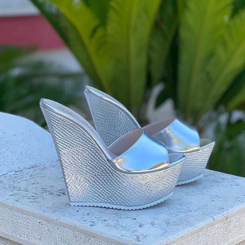 Donna SHARLENE CALZATURE Zeppe-Sabot Leather Silver/Python Wedge - Cod. 29308