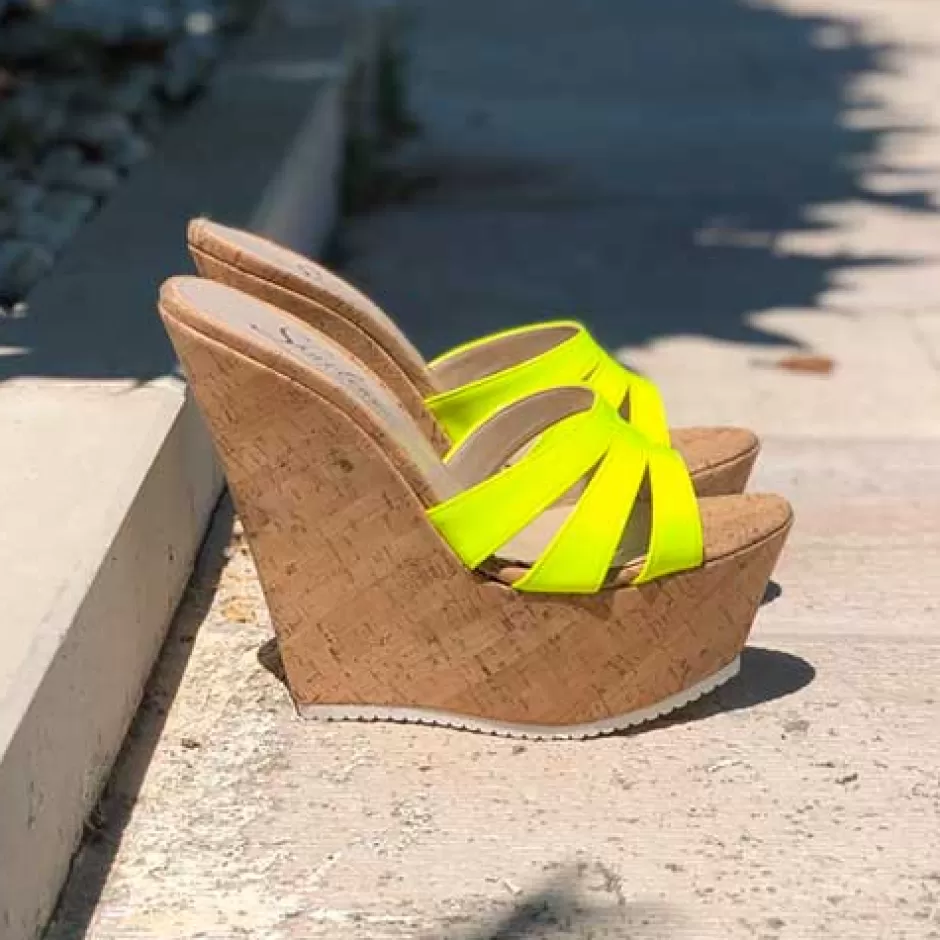 Donna SHARLENE CALZATURE Zeppe-Sabot Patent Leather Yellow Fluo/ Sugar Wedge - Cod. 24955