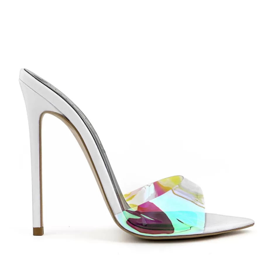 Donna SHARLENE CALZATURE Sandali-Sabot Pelle Bianca/ Glass– Cod. 40970