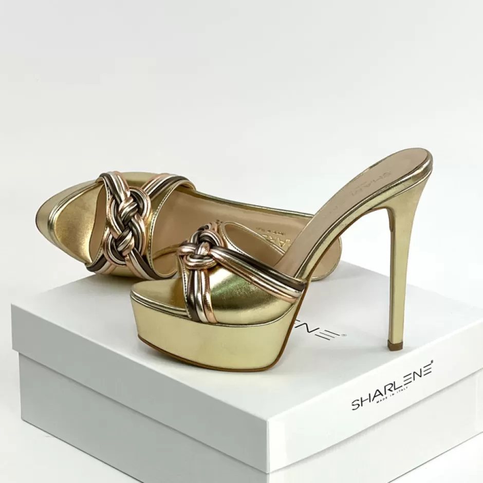 Donna SHARLENE CALZATURE Sandali-Sabot Platinum/ Laminated Leather - Cod. 33410