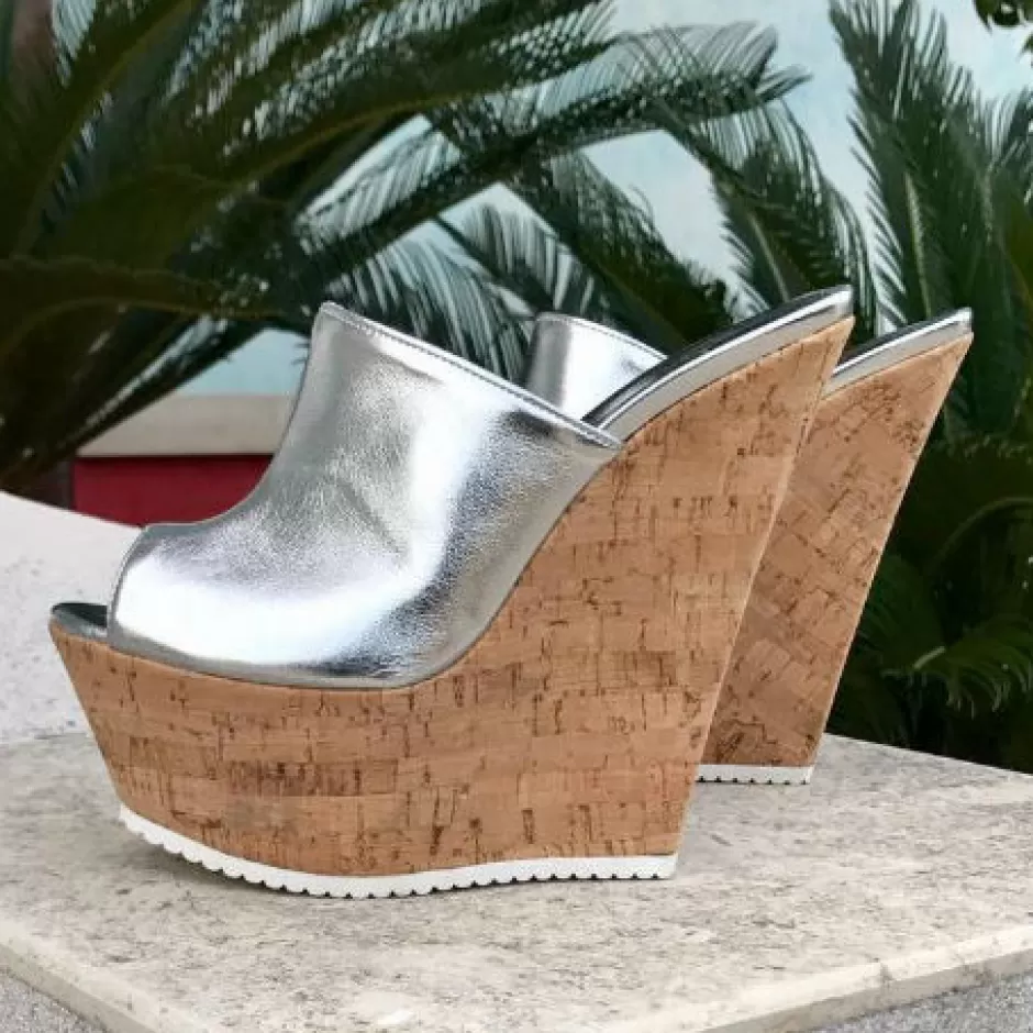 Donna SHARLENE CALZATURE Zeppe-Sabot Sabot Silver Leather/Sulger - Code 14738