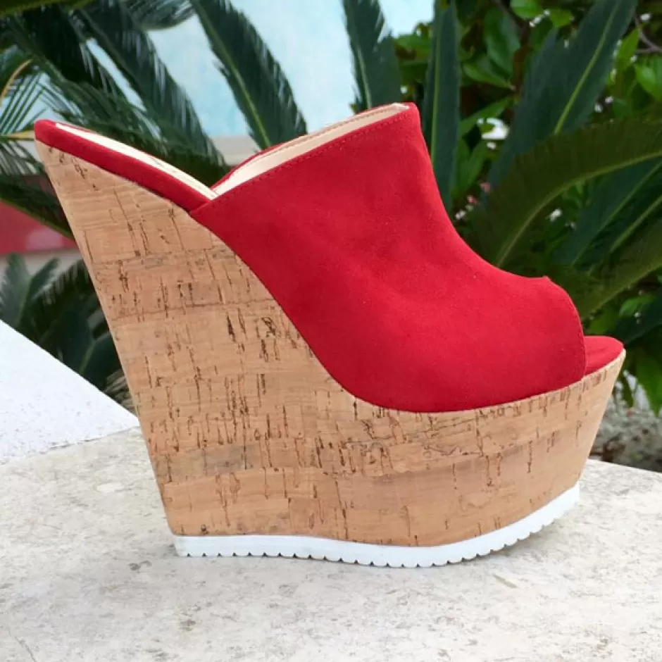 Donna SHARLENE CALZATURE Zeppe-Sabot Suede Wedge Red/ Sugar - Code 11856