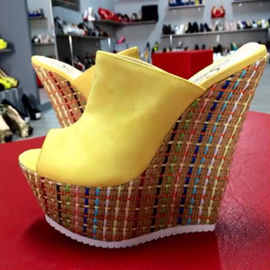 Donna SHARLENE CALZATURE Zeppe-Sabot Suede Yellow/Straw Wedge - Cod. 12391