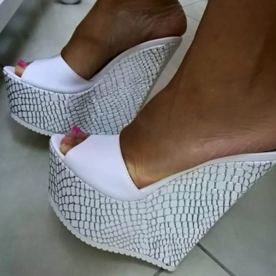 Donna SHARLENE CALZATURE Zeppe-Sabot White Varnish/ Cocco - Cod. 17250