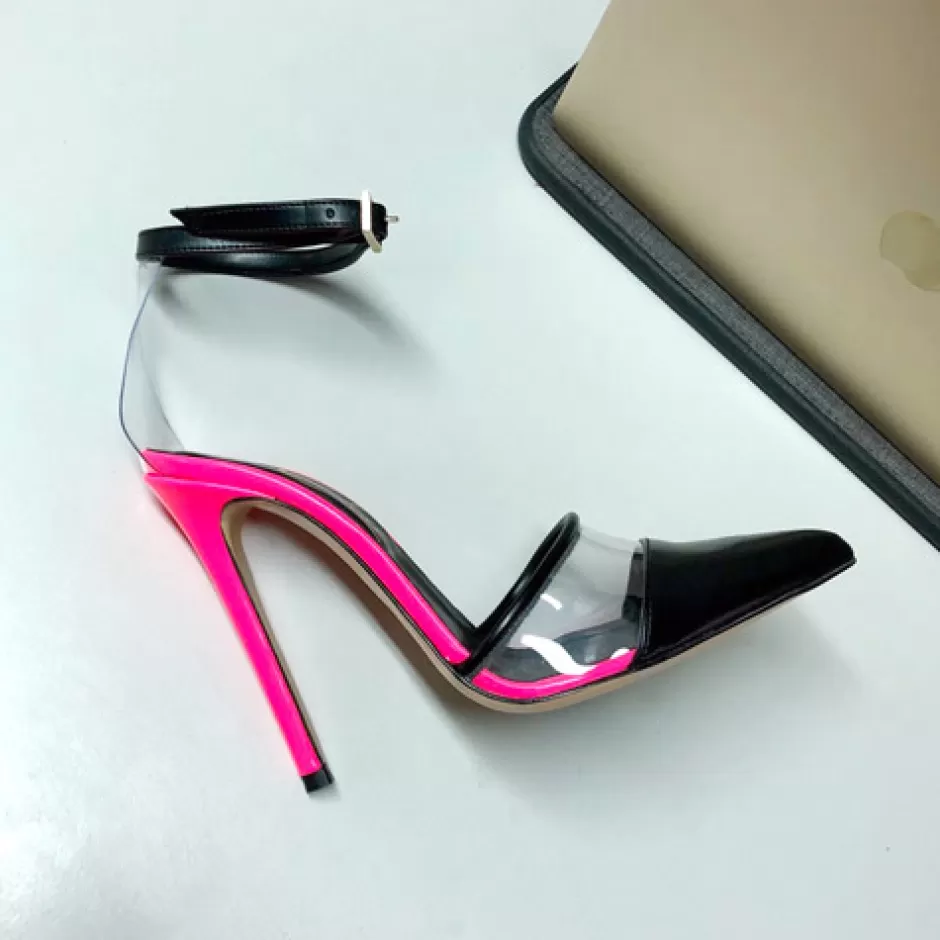 Donna SHARLENE CALZATURE Sandali-Sandal Varnish Black Fuxia Fluo/ Transparent Vinyl - Cod. 23257