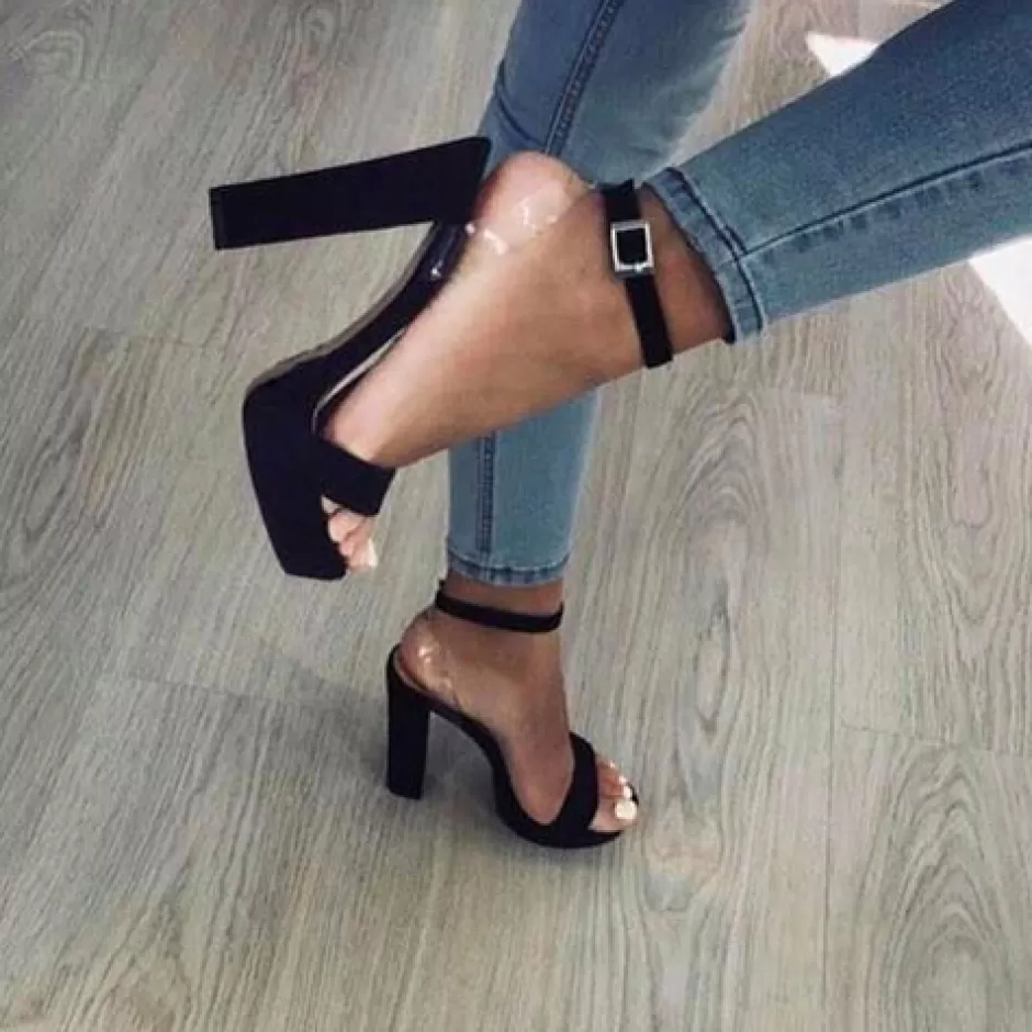 Donna SHARLENE CALZATURE Sandali-Sandalo Black Suede/ Transparent Vinyl - Cod. 25190