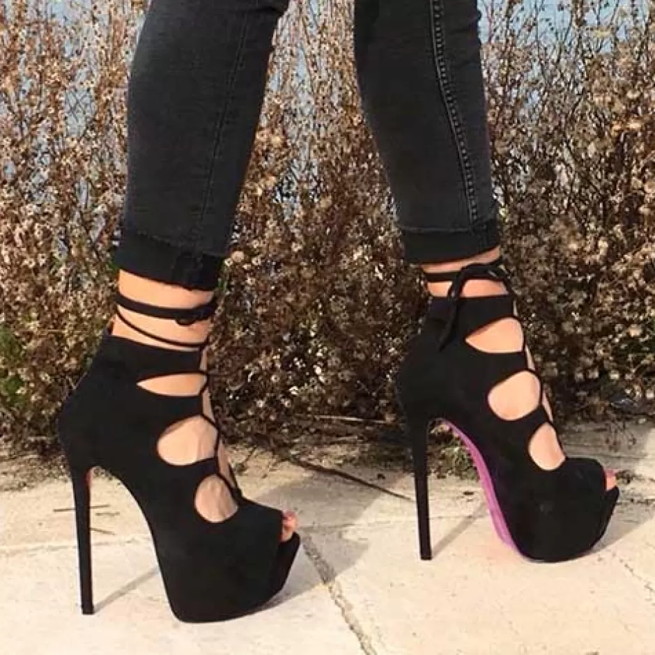 Donna SHARLENE CALZATURE Sandali-Sandalo Intrecciato Camoscio Nero - Cod. 9231