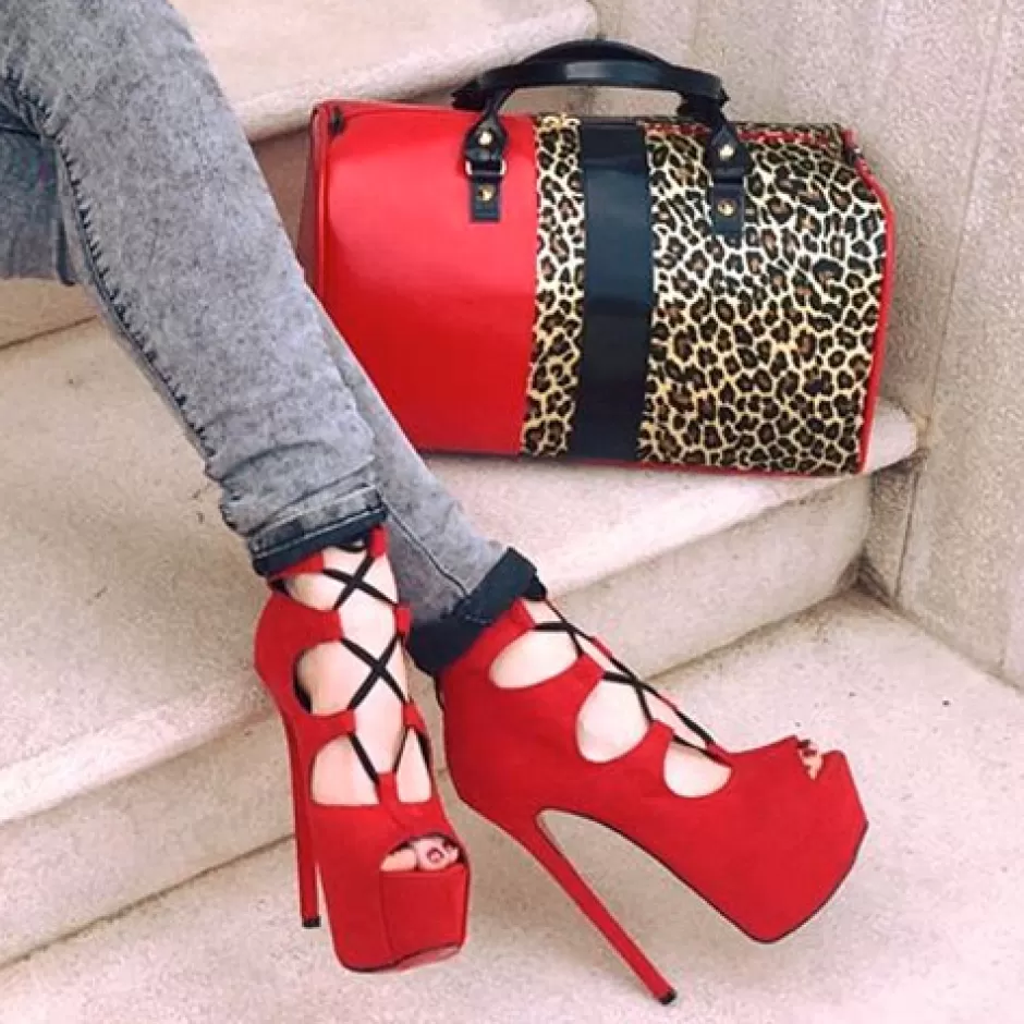 Donna SHARLENE CALZATURE Sandali-Sandalo Intrecciato Camoscio Red - Code 9239