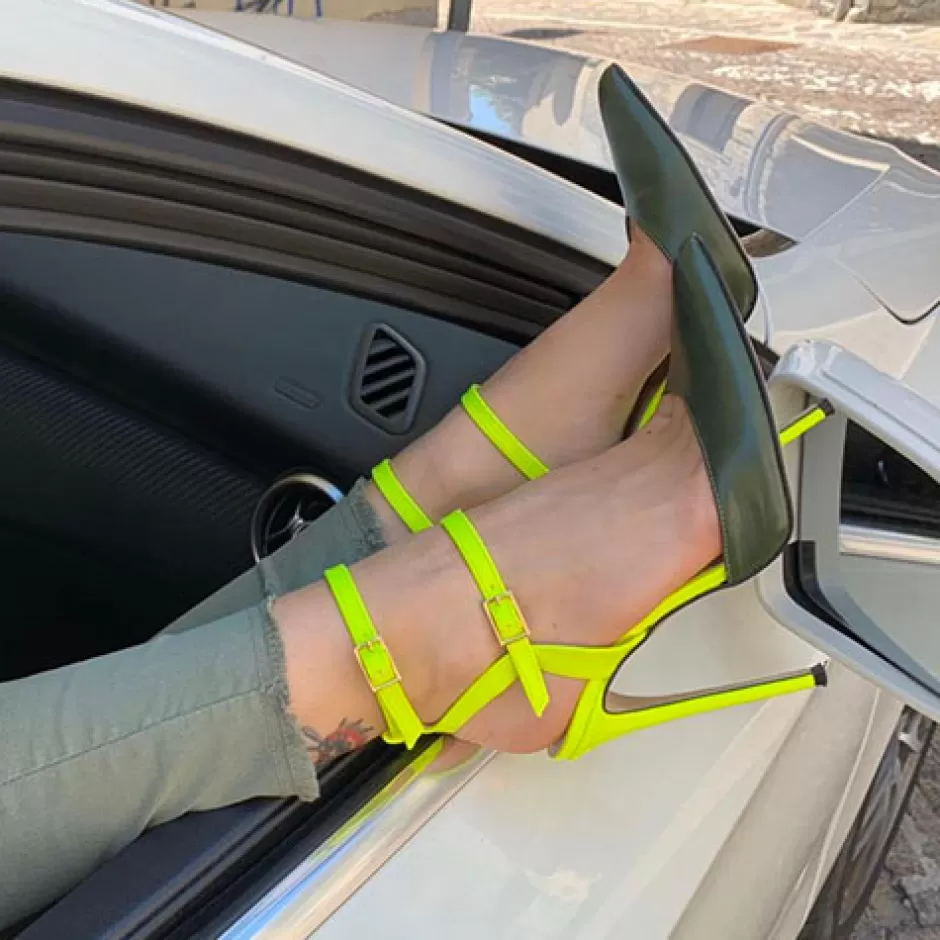 Donna SHARLENE CALZATURE Sandali-Sandalo Verde Militare/ Giallo Fluo – Cod. 28729