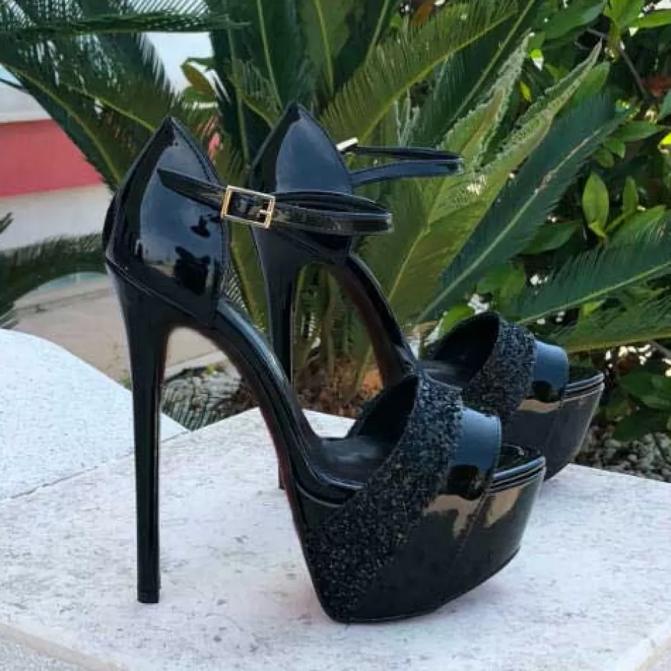 Donna SHARLENE CALZATURE Sandali-Sandalo Vernice Black/ Glitter Black - Cod. 20728